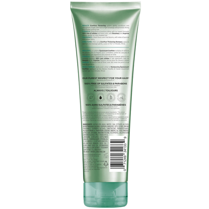 L'Oreal Paris Thickening Sulfate Free Conditioner, Thickens + Strengthens Thin, Fragile Hair, Hair Care with Rosemary Leaf, EverPure, 8.5 Fl Oz (Packaging May Vary)