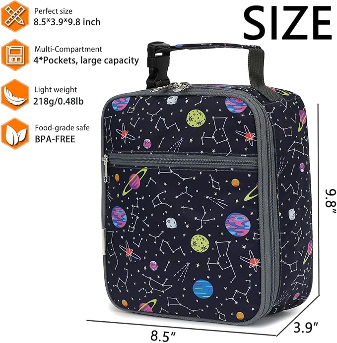 Lunch Box for Kids Boys Girls Men Women, Insulated Small Soft Cooler Lunch Bag Kit for School Work Picnic Travel - Reusable Portable lunchbox,Stars