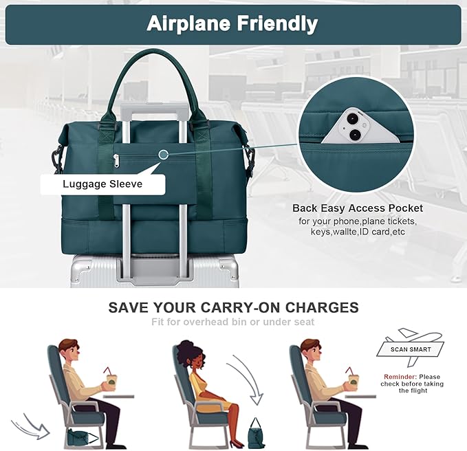 Travel Duffel Bag,Sports Tote Gym Bag,Shoulder Weekender Overnight Bag for Women