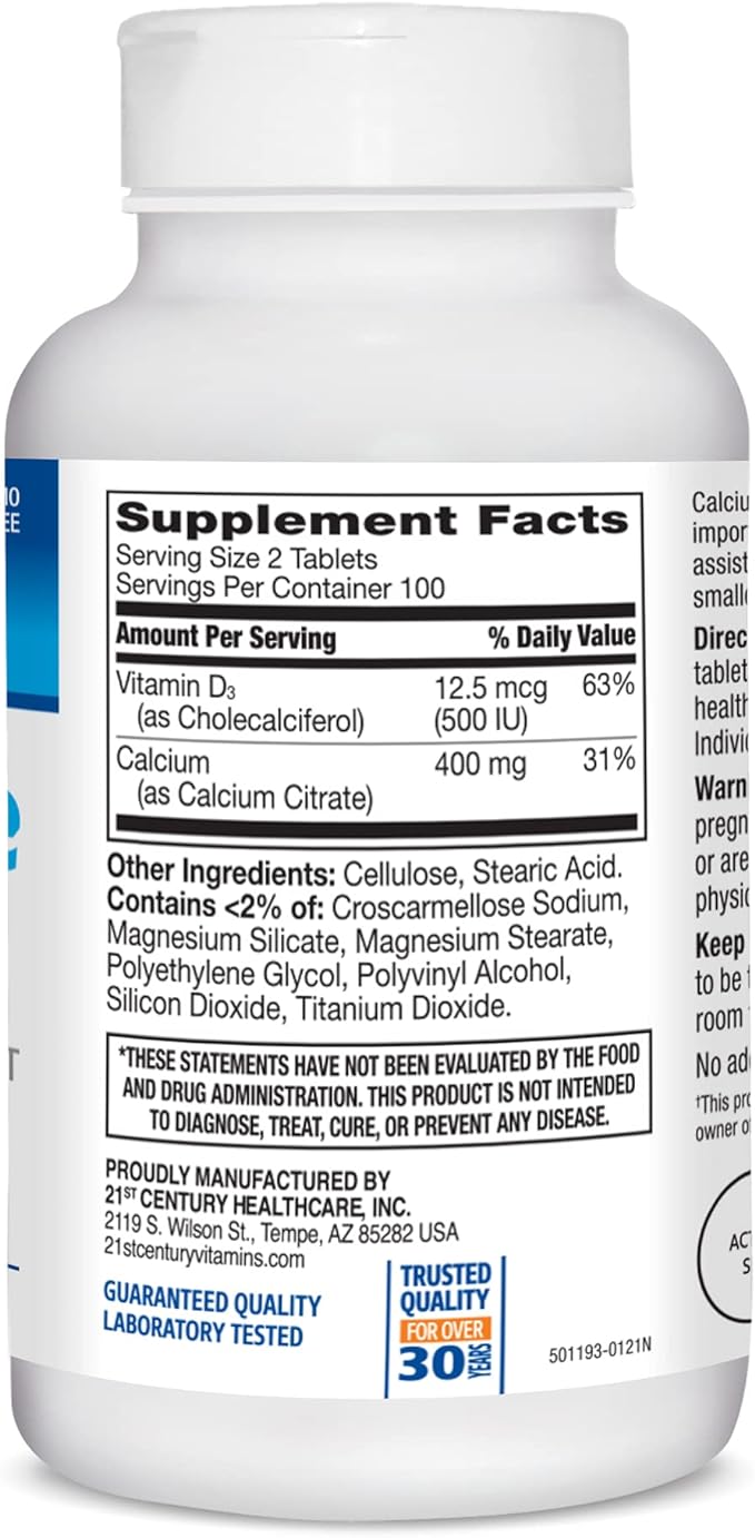 21st Century Calcium Citrate + D3 Petites Coated Tablets 200 ea