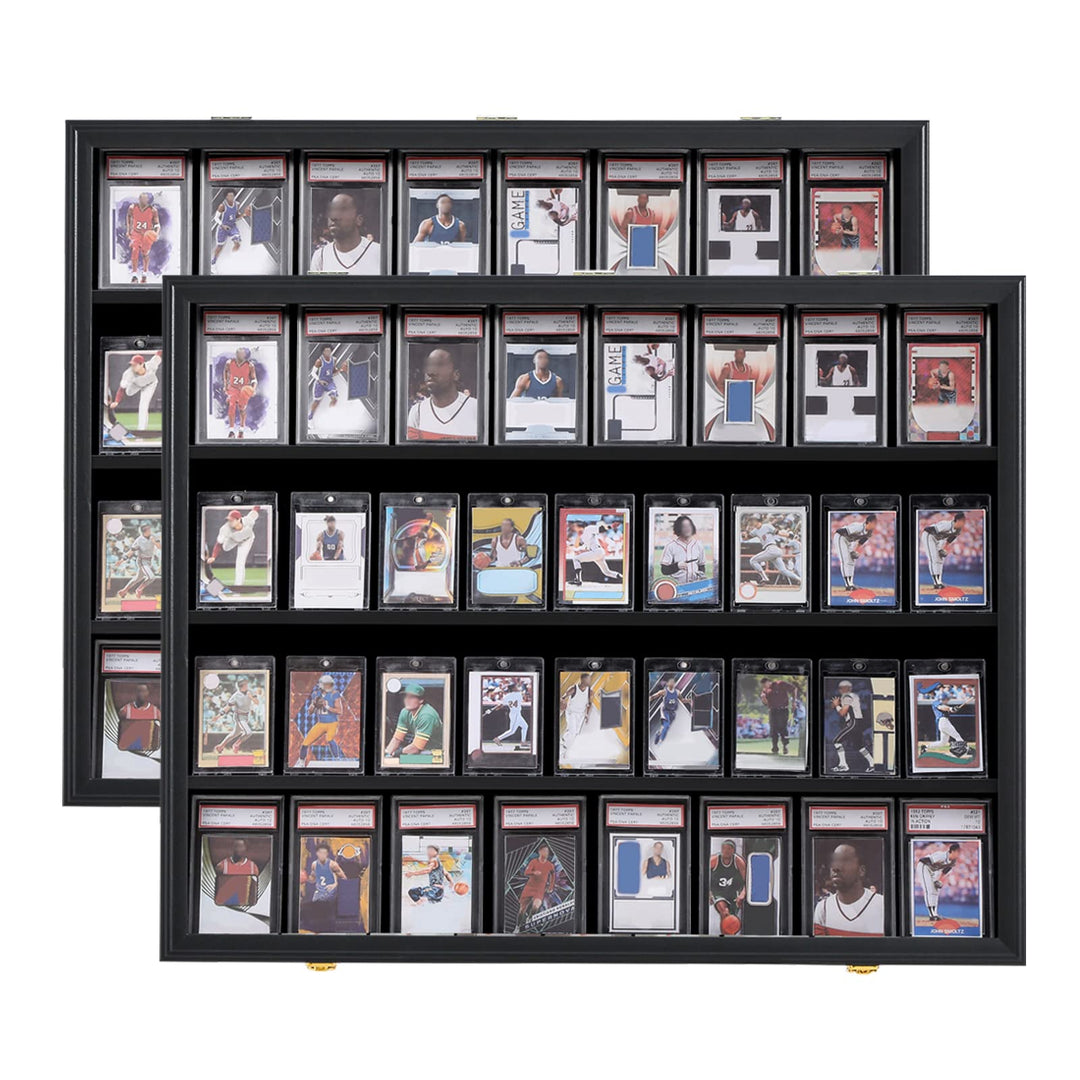 VERANI Baseball Card Display Case - 36 Graded Sports Card Display Frame - Holds Sport Cards with UV Protection Clear View Lockable Wall Cabinet for Football Basketball Trading Card Horizontal - 2Pack