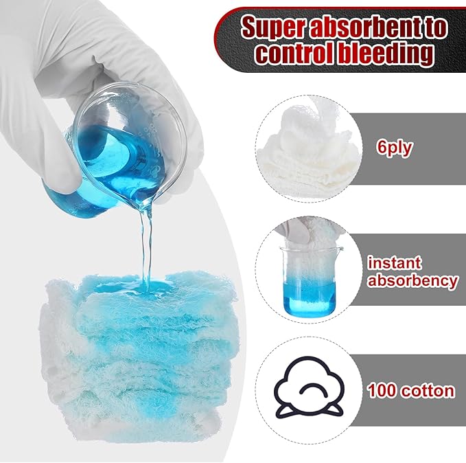 15 Pcs Z-Folded Compressed Sterile Gauze 4.5" x 4.1 Yards Combat Gauze Trauma Pad 6-ply 100% Cotton for Emergency Wound Dressing, First Aid Ifak Supplies Trauma Kit