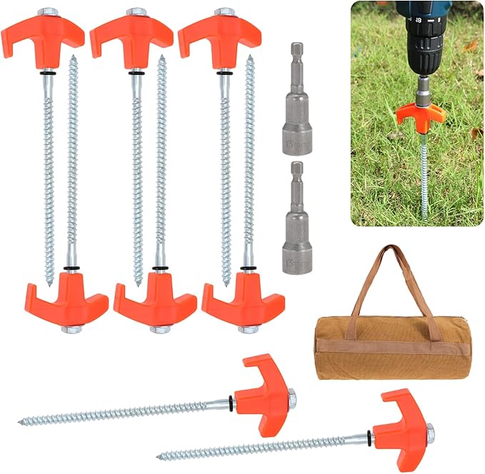 8" Screw in Tent Stakes 8Pcs - Ground Anchors Screw in, Screw in Tent Stakes Heavy Duty, Tent Pegs Camping Stakes,Pegs Camping Stakes, Tent Stakes for Outdoor Camping (8)