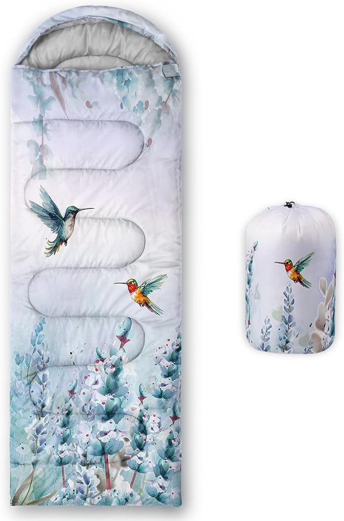 AILONEN Kids Floral Cat Camping Sleeping Bags,Lightweight & Waterproof,3 Season Warm & Cool Weather,Kawaii Kitten Sleeping Bags for Girls Adults,Travelling,Outdoors