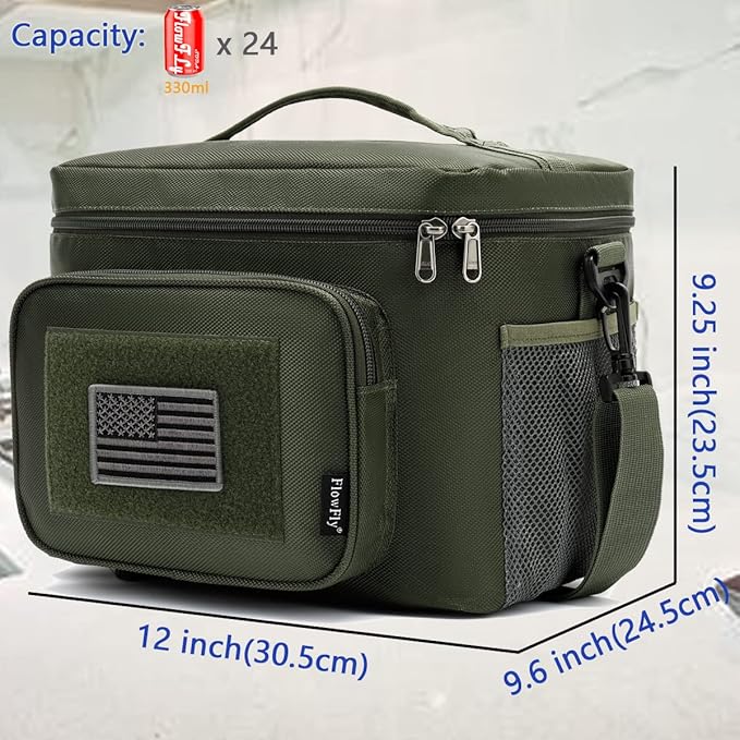 FlowFly Tactical Lunch Bag Large Insulated Lunch Box Cooler Tote for Men, Women with MOLLE/PALS Webbing (Army#Green, Large)