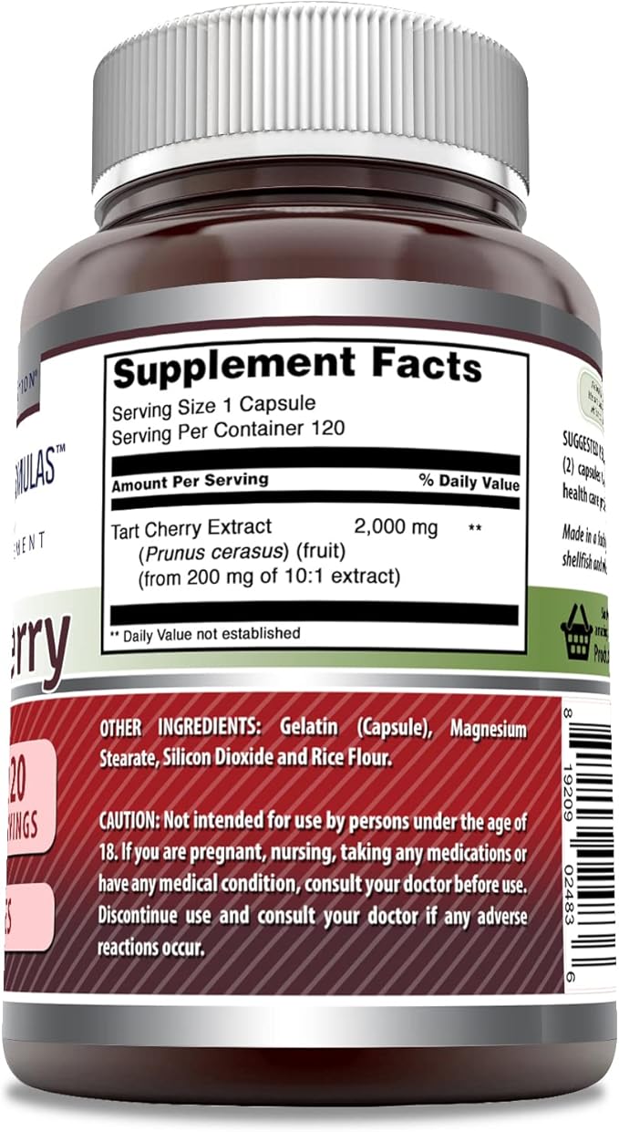 Amazing Formulas Tart Cherry Supplement | 2000 Mg Per Serving | Capsules Supplement | Non-GMO | Gluten Free | Made in USA (1 Pack, 120 Count)