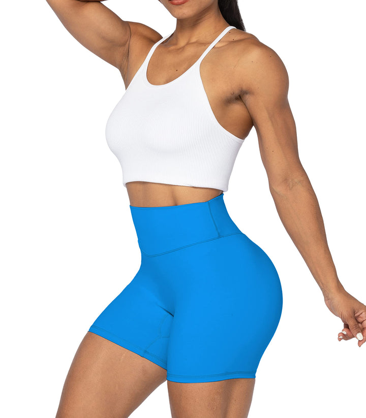 Sunzel 5" High Waist Biker Shorts for Women No Front Seam Soft Yoga Workout Gym Bike Shorts Tummy Control Squat Proof Blue