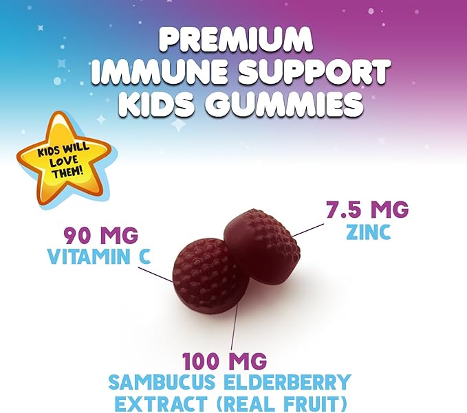 Children's Daily Immune Support Gummies with Real Elderberry + Vitamin C & Zinc to Support Kids Healthy Immune System, Natures Sambucus Elderberry Gummy, Chewable Supplement, Gluten-Free, 120 Gummies