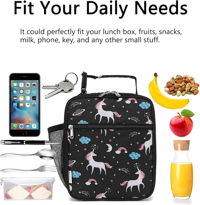 Lunch Box for Kids Boys Girls Men Women, Insulated Small Soft Cooler Lunch Bag Kit for School Work Picnic Travel - Reusable Portable lunchbox, Unicorn
