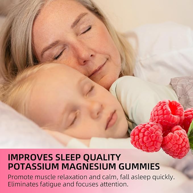 Potassium Magnesium Supplement Gummies, Potassium Gummies for Adults Kids, High Absorption Magnesium Glycinate for Leg Cramps & Immune Health, Sugar-Free, Raspberry Flavors, 60 Count