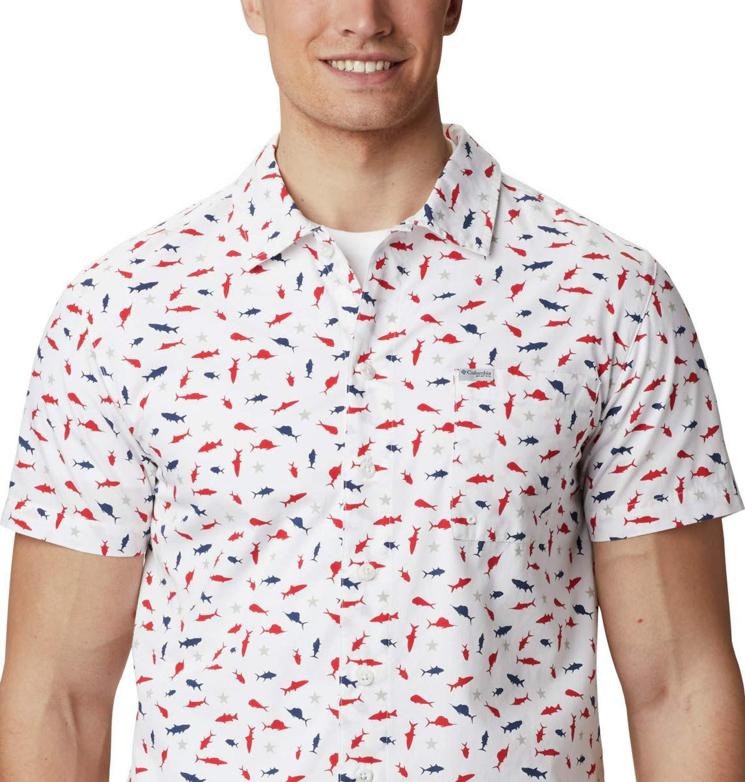 Columbia Men's Standard Trollers Best Short Sleeve Shirt, White Americana Print, X-Large