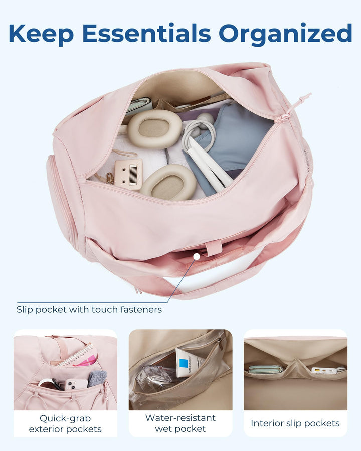 BAGSMART Gym Bag for Women, Lightweight Duffel Bag with Shoe Compartment, Weekender Bags with Wet Pocket, Workout Yoga Tote Bag for Women, Black