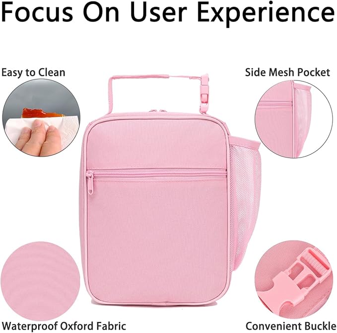 Insulated Lunch Bag for Women Girl Teen large Insulated Kid Lunch Bag,Large Reusable Cute Cooler Bag for School Work Picnic,Pink Alphabet