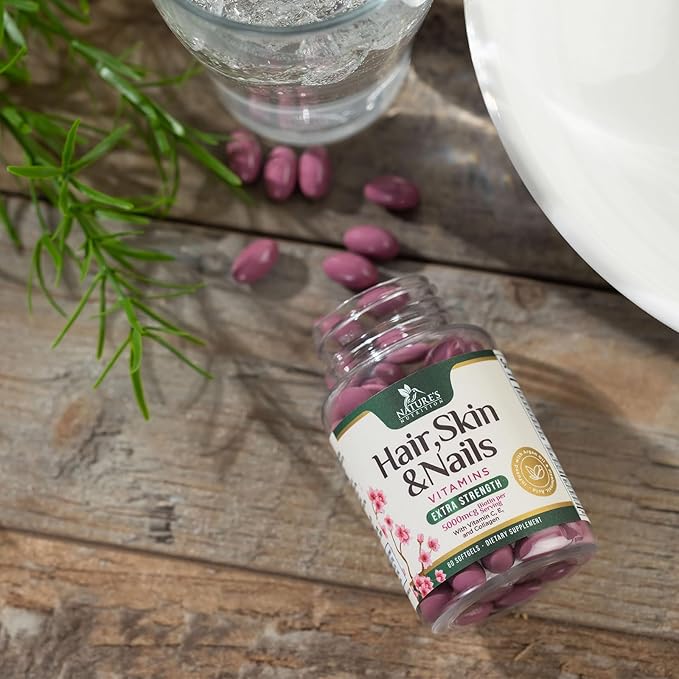 Hair Vitamins Women, Ultra Strength 5000mcg Biotin, Collagen, PABA & More - Womens Hair Growth, Skin, Nails & Keratin Support Supplement, Infused w/ Argan Oil & Hyaluronic Acid, Non-GMO - 60 Softgels