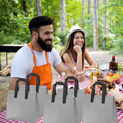 300 Pcs Insulated Take Away Bags Bulk Thermal Insulation Food for Coffee Milk Tea Hot Cold Food Fresh Seafood Cooler Pizza Delivery Bags for Catering Restaurant Grocery (Grey)