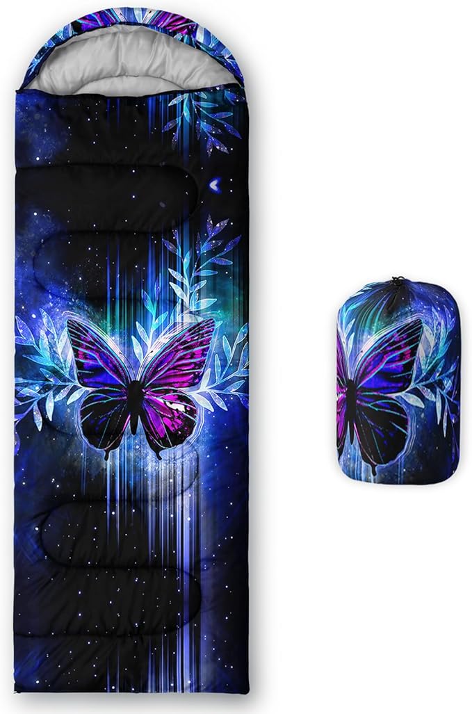 AILONEN Kids Floral Cat Camping Sleeping Bags,Lightweight & Waterproof,3 Season Warm & Cool Weather,Kawaii Kitten Sleeping Bags for Girls Adults,Travelling,Outdoors