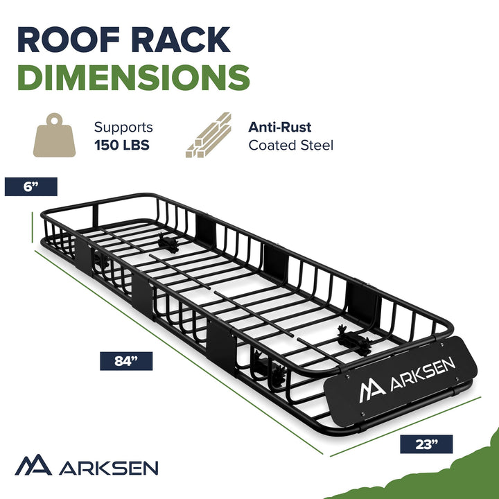 ARKSEN Narrow and Long 84"x23"x6" Car Roof Rack Cargo Carrier Rooftop Basket, Heavy Duty Weather Resistant Luggage & Camping Gear Storage for Car, Truck or SUV Transport