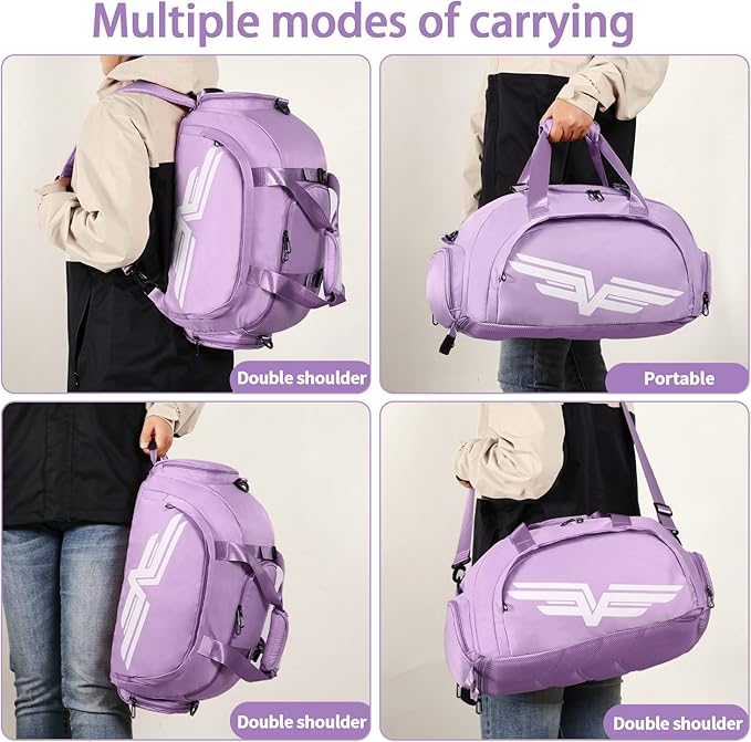 FIORETTO 30L Sports Gym Duffle Bag with Wet Pocket & Shoe Compartment, Weekender Hospital Overnight Bag for Women, Sports Holdall Backpack