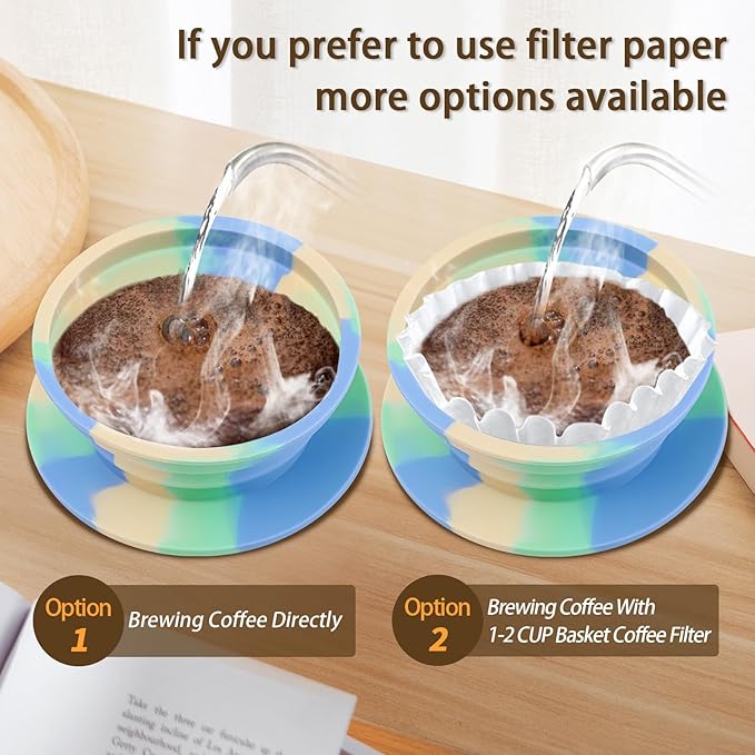 Collapsible Travel Pour Over Coffee Dripper Kit Single Cup, Paperless Camping Pour Over Coffee Maker with Metal Filter, Backpacking Manual Coffee Maker for Camping Coffee