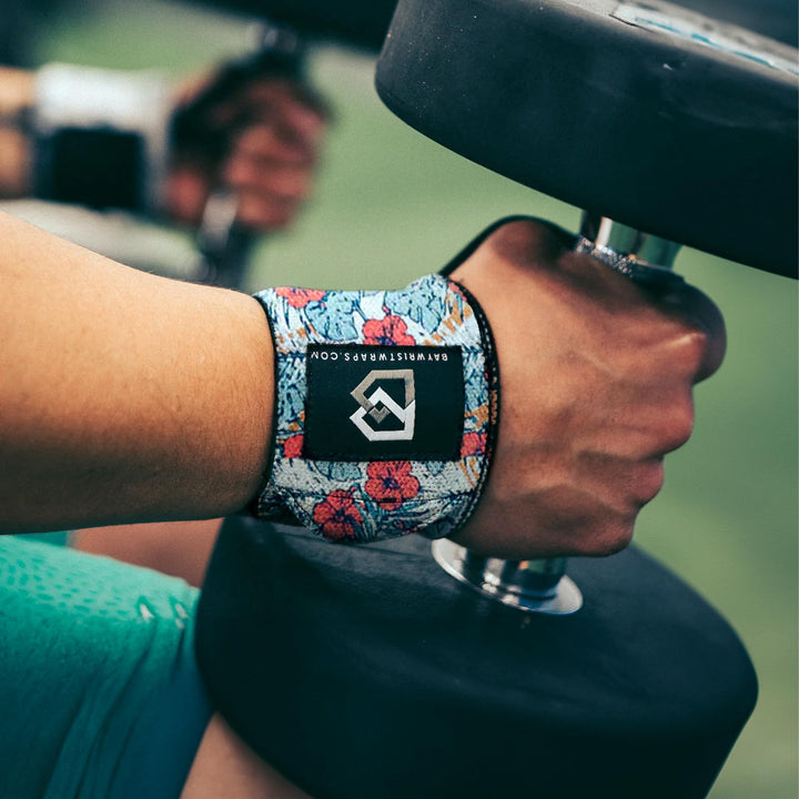 Bay Wrist Wraps Weightlifting Workout Wrist Brace - Adjustable, One Size Fits All - Comfort Wrist Wraps for Weightlifting with Thumb Loop, Lifting Wrist Straps in Skull and Roses - 18-inch Wrist Wrap