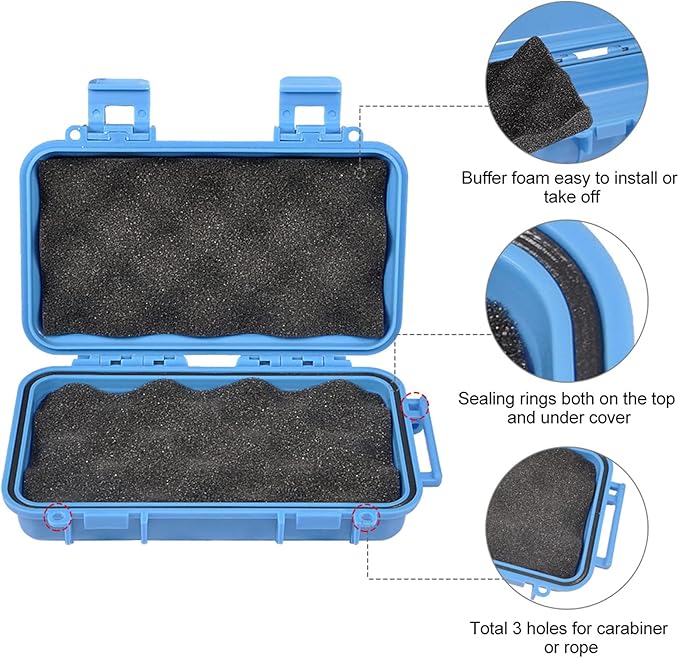 Dry Storage Box, Shockproof Waterproof Box with 2 U‑Shape Buckle, Plastic Storage Container for Cameras, Phones, Camping, Fishing, Hiking(small-Blue)