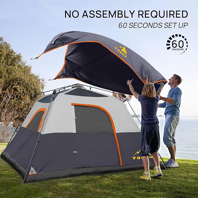 3/4 Person/6 Person Camping Tent Fast Cabin Tent with Instant Setup Tent, Weatherproof Tent Easy Quick Set Up & Pop Up in 60 Seconds with Rainfly Backpack for Family Camping,Upgraded Ventilation