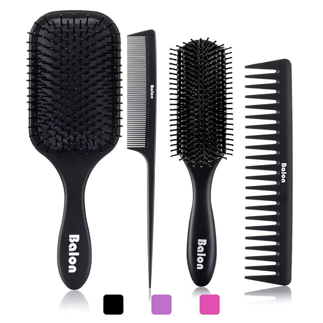 4Pcs Paddle Hair Brush, Detangling Brush And Hair Comb Set For Men And Women, Great On Wet Or Dry Hair, No More Tangle Hairbrush
