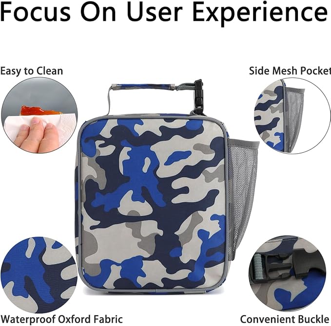 Lunch Box for Kids Boys Girls Men Women, Insulated Small Soft Cooler Lunch Bag Kit for School Work Picnic Travel - Reusable Portable lunchbox,Blue Camouflage