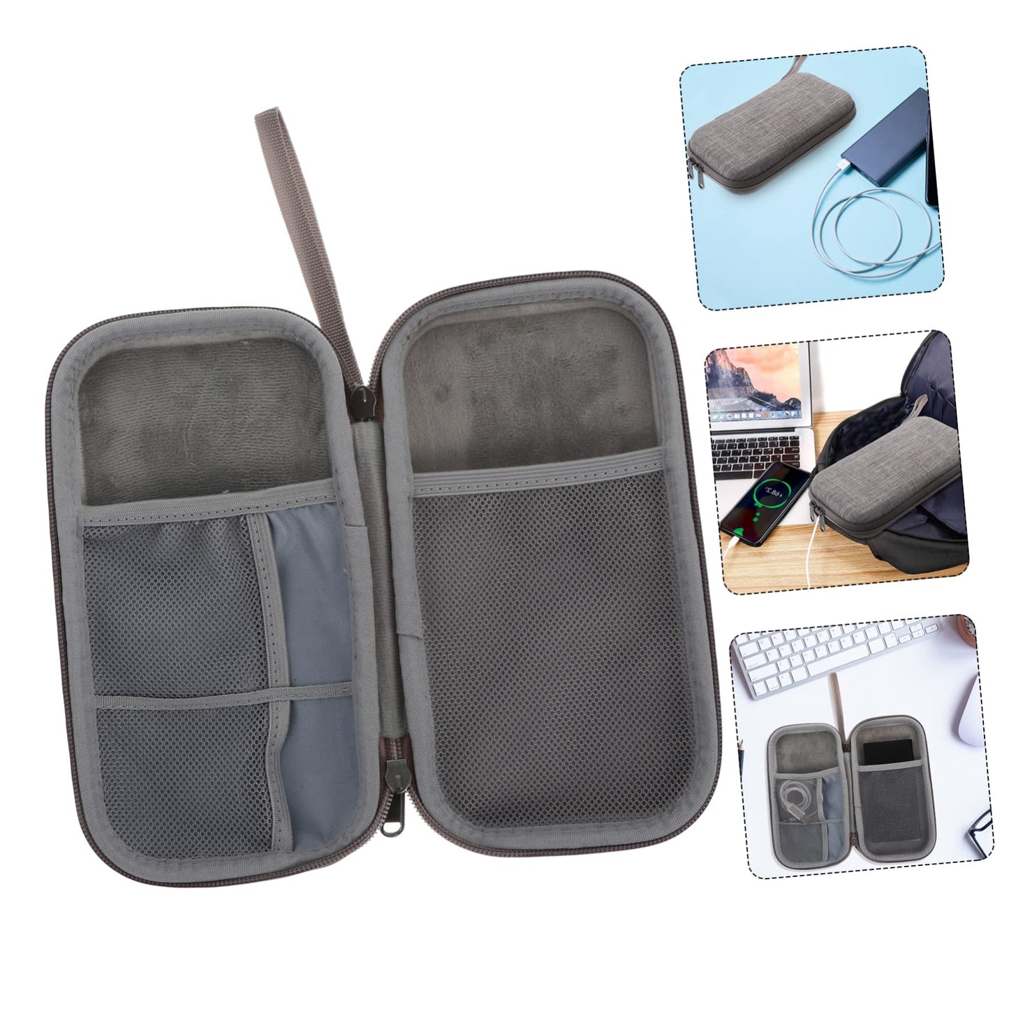 Yardenfun Power Bank Storage Bag Eva Shockproof Travel Electronic Organizer for Digital Products Pouch Convenient for Phone Container and Usb Cables Grey