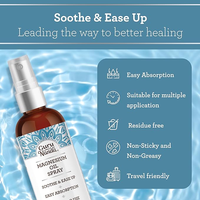 GuruNanda Magnesium Oil Spray (2 Fl Oz), Topical Magnesium Spray with Natural Essential Oils & Aloe Vera, Helps with Muscle Soreness & Relaxation, Cruelty-Free