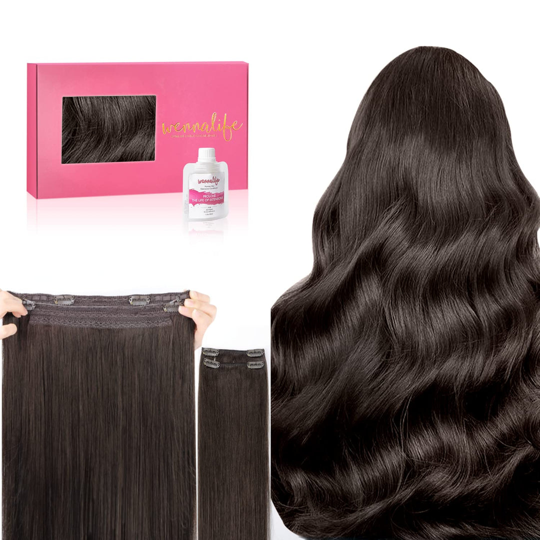 Wennalife Wire Hair Extensions (Increase 50% Lifespan) Real Human Hair 22 Inch 150G Light Dark Brown Remy Real Hair Extensions I