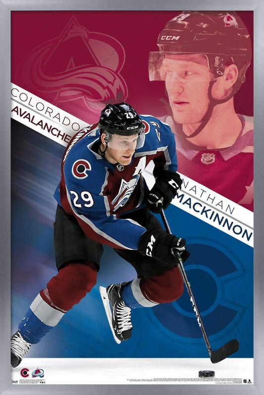 Trends International NHL Colorado Avalanche - Nathan MacKinnon 19 Wall Poster, 14.725" x 22.375", Silver Framed Version