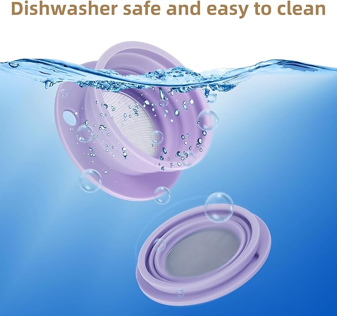 2 Pieces Collapsible Paperless Travel Pour Over Coffee Dripper Kit, Single Cup Travel Pour Over Coffee Maker Camping, Portable Silicone PourOver Coffee Filter Reusable (Purple+Green)