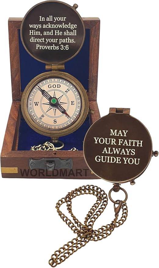 Baptism Gifts for Boys - Engraved Working Handmade Compass with Scripture - Religious, Christian, Catholic, Christening, First Communion, Confirmation Gifts for Teenage Boys and Men