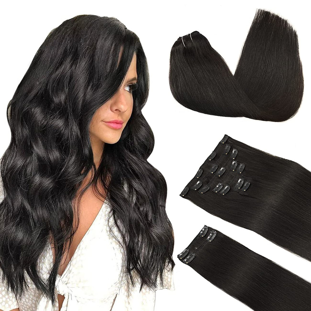 Doores Clip In Hair Extensions Real Human Hair, Natural Black 18 Inch 150G 9Pcs, Extensions For Women Clip In Remy Hair Extensio