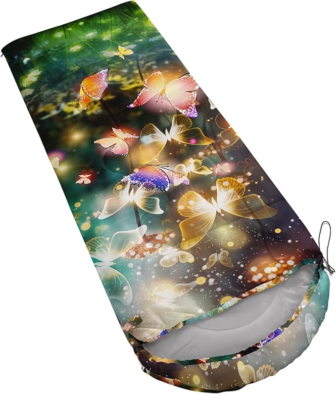 AILONEN Kids Floral Cat Camping Sleeping Bags,Lightweight & Waterproof,3 Season Warm & Cool Weather,Kawaii Kitten Sleeping Bags for Girls Adults,Travelling,Outdoors