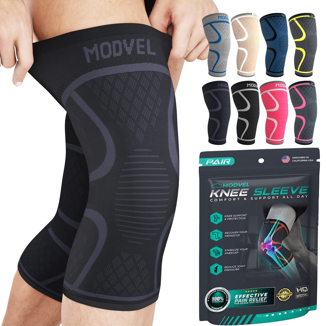 Modvel ELITE Knee Brace for Women & Men - Pair Knee Pads for Running Knee Pain, Compression Sleeve Knee Support, Workout Sports Brace for Meniscus Tear ACL & Arthritis Pain Relief, Knee Braces