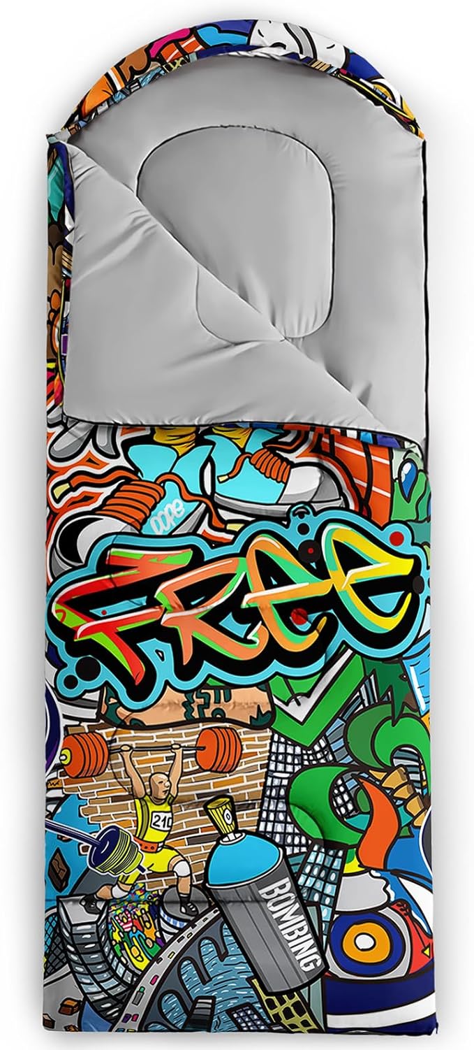 AILONEN Boys Sports Camping Sleeping Bags,Lightweight & Waterproof,3 Season Warm & Cool Weather,Black Player Basketball Sleeping Bags for Kids Adults,Travelling,Outdoors