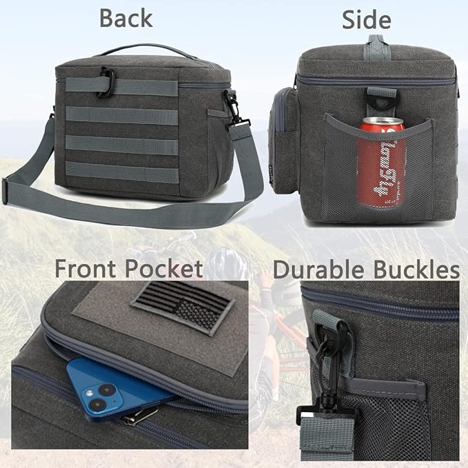 FlowFly Lunch Bag, Insulated Cooler, Thermal Lunch Box Tote with MOLLE/PALS Webbing, Adjustable Padded Shoulder Strap, for Tactical Men Women Adults and Boys Girls Kids (Navy, Large)