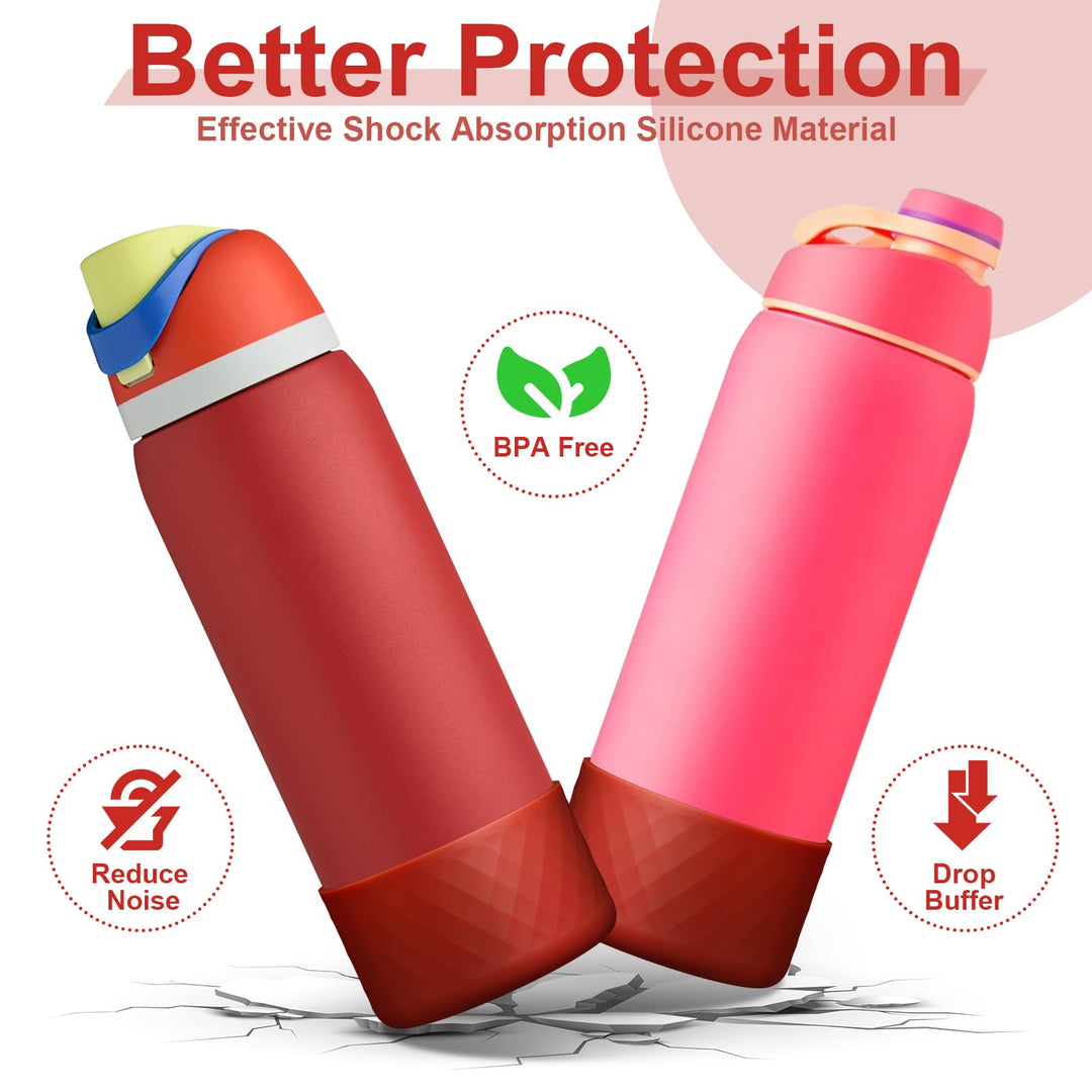 2PCS Silicone Water Bottle Boot for Owala 40 Oz, Anti-Slip Protective Sleeve Bottom Bumper Protector for FreeSip, Twist, and Flip Stainless Steel Water Bottles (Dark Red)