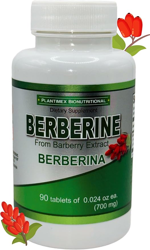 Berberina (Berberine) from Berberry Extract - 90 Tablets (700 mg) Dietary Supplement - Magnesium Stearate, Maltodextrin,