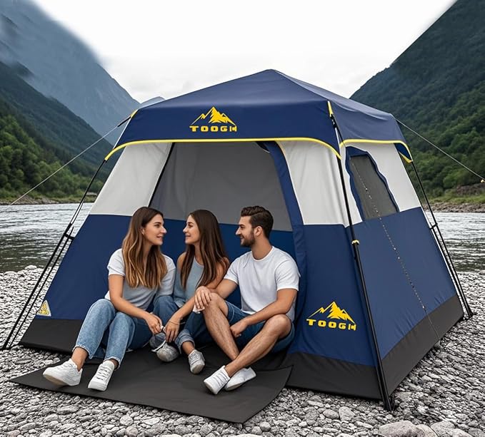 3/4 Person/6 Person Camping Tent Fast Cabin Tent with Instant Setup Tent, Weatherproof Tent Easy Quick Set Up & Pop Up in 60 Seconds with Rainfly Backpack for Family Camping,Upgraded Ventilation
