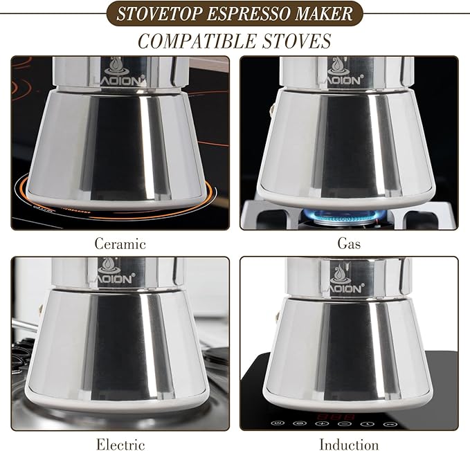 Stovetop Espresso Maker, 3Cup 360ml Moka Pot, Crystal Glass-top & Stainless Steel Coffee Maker Mocha Pot, Greca De Cafe, Cuban and Italian Coffee Maker for Cafetera Cubana