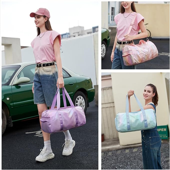 Girls Sports Duffel Bags Woman Travel Bag Overnight Duffle Bag Kids Sports Gym Bag With Shoe Compartment Wet Pocket (Matte Purple)