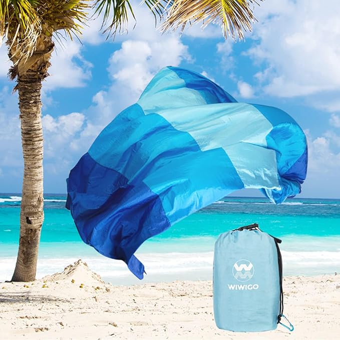 Beach Blanket Sandproof Extra Large Beach Mat Adults Waterproof Quick Drying Sand Free Mat Made by Premium Polyester with 4 Stakes & 4 Corner Pockets for Outdoor Travel Camping Hiking