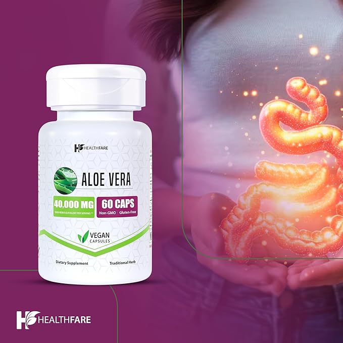 Aloe Vera Capsules Supplement, 40,000mg | 60 Veg Capsules | Non-GMO | Gluten-Free | Made in The USA
