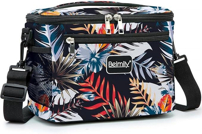 BEIMILY Lunch Box for Men/Women,Small Insulated Lunch Bag,Reusable LunchBox for work Picnic Beach,Leakproof Soft Cooler Tote Bag Organizer with Adjustable Shoulder Strap for Adults(plantflowers)