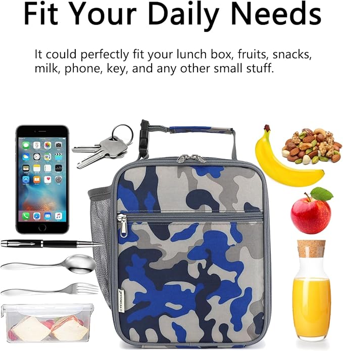 Lunch Box for Kids Boys Girls Men Women, Insulated Small Soft Cooler Lunch Bag Kit for School Work Picnic Travel - Reusable Portable lunchbox,Blue Camouflage