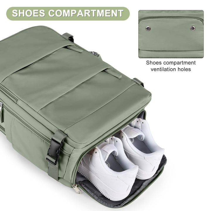 coofay Large Travel Backpack For Women Men Airline Approved Carry On Backpack Flight Approved Waterproof Sports Luggage Backpack Casual Daypack Small Hiking Backpack Grey Green