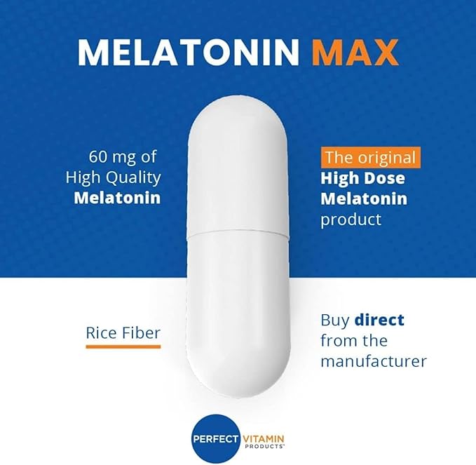 60mg Extra Strength Melatonin MAX - High Dosage Melatonin Ensures Amply Supply of This Important Hormone - 100% Drug-Free, Vegan, Non-GMO, Gluten-Free (3-Pack)